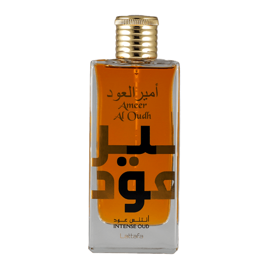 Bild von dem Flakon des Duftes Ameer Al Oud Intense von Lattafa angeboten zum kaufen als Parfümprobe.